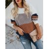 imageZESICA Womens Fall Long Sleeve Crew Neck Striped Color Block Casual Loose Knitted Pullover Sweater TopsBrown