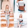 imageZESICA Womens Fall Long Sleeve Crew Neck Striped Color Block Casual Loose Knitted Pullover Sweater TopsBrown