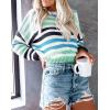 imageZESICA Womens Fall Long Sleeve Crew Neck Striped Color Block Casual Loose Knitted Pullover Sweater TopsGreen