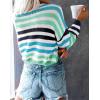 imageZESICA Womens Fall Long Sleeve Crew Neck Striped Color Block Casual Loose Knitted Pullover Sweater TopsGreen