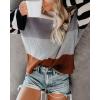 imageZESICA Womens Fall Long Sleeve Crew Neck Striped Color Block Casual Loose Knitted Pullover Sweater TopsGrey