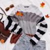 imageZESICA Womens Fall Long Sleeve Crew Neck Striped Color Block Casual Loose Knitted Pullover Sweater TopsGrey