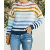 imageZESICA Womens Fall Long Sleeve Crew Neck Striped Color Block Casual Loose Knitted Pullover Sweater TopsNavy