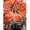 imageZESICA Womens Fall Long Sleeve Crew Neck Striped Color Block Casual Loose Knitted Pullover Sweater TopsOrange