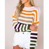 imageZESICA Womens Fall Long Sleeve Crew Neck Striped Color Block Casual Loose Knitted Pullover Sweater TopsOrange