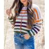 imageZESICA Womens Fall Long Sleeve Crew Neck Striped Color Block Casual Loose Knitted Pullover Sweater TopsOrange
