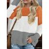 imageZESICA Womens Fall Long Sleeve Crew Neck Striped Color Block Casual Loose Knitted Pullover Sweater TopsOrangewhite