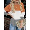imageZESICA Womens Fall Long Sleeve Crew Neck Striped Color Block Casual Loose Knitted Pullover Sweater TopsOrangewhite