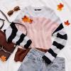 imageZESICA Womens Fall Long Sleeve Crew Neck Striped Color Block Casual Loose Knitted Pullover Sweater TopsPink