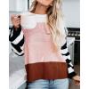 imageZESICA Womens Fall Long Sleeve Crew Neck Striped Color Block Casual Loose Knitted Pullover Sweater TopsPink
