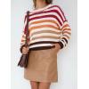 imageZESICA Womens Fall Long Sleeve Crew Neck Striped Color Block Casual Loose Knitted Pullover Sweater TopsRed