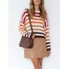 imageZESICA Womens Fall Long Sleeve Crew Neck Striped Color Block Casual Loose Knitted Pullover Sweater TopsRed