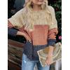 imageZESICA Womens Fall Long Sleeve Crew Neck Striped Color Block Casual Loose Knitted Pullover Sweater TopsTan