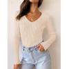 imageZESICA Womens Fall Long Sleeve V Neck T Shirts Ribbed Knit Sweater Slim Fit Solid Basic Casual Tee TopsApricot