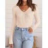 imageZESICA Womens Fall Long Sleeve V Neck T Shirts Ribbed Knit Sweater Slim Fit Solid Basic Casual Tee TopsApricot