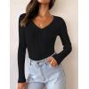 imageZESICA Womens Fall Long Sleeve V Neck T Shirts Ribbed Knit Sweater Slim Fit Solid Basic Casual Tee TopsBlack