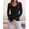 imageZESICA Womens Fall Long Sleeve V Neck T Shirts Ribbed Knit Sweater Slim Fit Solid Basic Casual Tee TopsBlack