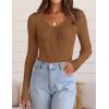 imageZESICA Womens Fall Long Sleeve V Neck T Shirts Ribbed Knit Sweater Slim Fit Solid Basic Casual Tee TopsBrown