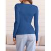 imageZESICA Womens Fall Long Sleeve V Neck T Shirts Ribbed Knit Sweater Slim Fit Solid Basic Casual Tee TopsCobalt