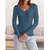 imageZESICA Womens Fall Long Sleeve V Neck T Shirts Ribbed Knit Sweater Slim Fit Solid Basic Casual Tee TopsDarkblue