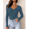 imageZESICA Womens Fall Long Sleeve V Neck T Shirts Ribbed Knit Sweater Slim Fit Solid Basic Casual Tee TopsDarkblue
