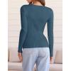 imageZESICA Womens Fall Long Sleeve V Neck T Shirts Ribbed Knit Sweater Slim Fit Solid Basic Casual Tee TopsDarkblue