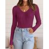 imageZESICA Womens Fall Long Sleeve V Neck T Shirts Ribbed Knit Sweater Slim Fit Solid Basic Casual Tee TopsEggplant