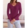 imageZESICA Womens Fall Long Sleeve V Neck T Shirts Ribbed Knit Sweater Slim Fit Solid Basic Casual Tee TopsEggplant