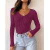 imageZESICA Womens Fall Long Sleeve V Neck T Shirts Ribbed Knit Sweater Slim Fit Solid Basic Casual Tee TopsEggplant