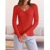 imageZESICA Womens Fall Long Sleeve V Neck T Shirts Ribbed Knit Sweater Slim Fit Solid Basic Casual Tee TopsFirered