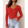 imageZESICA Womens Fall Long Sleeve V Neck T Shirts Ribbed Knit Sweater Slim Fit Solid Basic Casual Tee TopsFirered