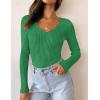 imageZESICA Womens Fall Long Sleeve V Neck T Shirts Ribbed Knit Sweater Slim Fit Solid Basic Casual Tee TopsGreen