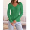 imageZESICA Womens Fall Long Sleeve V Neck T Shirts Ribbed Knit Sweater Slim Fit Solid Basic Casual Tee TopsGreen