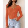 imageZESICA Womens Fall Long Sleeve V Neck T Shirts Ribbed Knit Sweater Slim Fit Solid Basic Casual Tee TopsOrange