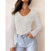 imageZESICA Womens Fall Long Sleeve V Neck T Shirts Ribbed Knit Sweater Slim Fit Solid Basic Casual Tee TopsWhite
