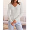 imageZESICA Womens Fall Long Sleeve V Neck T Shirts Ribbed Knit Sweater Slim Fit Solid Basic Casual Tee TopsWhite