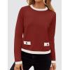 imageZESICA Womens Fall Sweaters 2025 Long Sleeve Crewneck Knit Color Block Lightweight Pullover Tops ClothesRust
