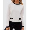 imageZESICA Womens Fall Sweaters 2025 Long Sleeve Crewneck Knit Color Block Lightweight Pullover Tops ClothesWhite