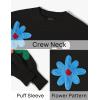 imageZESICA Womens Long Puff Sleeve Sweaters Casual Crewneck Ribbed Knit Flower Color Block Loose Pullover TopsBlack