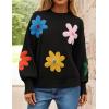 imageZESICA Womens Long Puff Sleeve Sweaters Casual Crewneck Ribbed Knit Flower Color Block Loose Pullover TopsBlack
