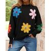 imageZESICA Womens Long Puff Sleeve Sweaters Casual Crewneck Ribbed Knit Flower Color Block Loose Pullover TopsBlack