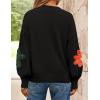 imageZESICA Womens Long Puff Sleeve Sweaters Casual Crewneck Ribbed Knit Flower Color Block Loose Pullover TopsBlack