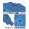 imageZESICA Womens Long Puff Sleeve Sweaters Casual Crewneck Ribbed Knit Flower Color Block Loose Pullover TopsBlue