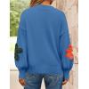 imageZESICA Womens Long Puff Sleeve Sweaters Casual Crewneck Ribbed Knit Flower Color Block Loose Pullover TopsBlue