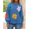 imageZESICA Womens Long Puff Sleeve Sweaters Casual Crewneck Ribbed Knit Flower Color Block Loose Pullover TopsBlue