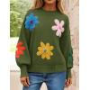 imageZESICA Womens Long Puff Sleeve Sweaters Casual Crewneck Ribbed Knit Flower Color Block Loose Pullover TopsGreen