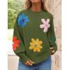 imageZESICA Womens Long Puff Sleeve Sweaters Casual Crewneck Ribbed Knit Flower Color Block Loose Pullover TopsGreen