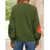 imageZESICA Womens Long Puff Sleeve Sweaters Casual Crewneck Ribbed Knit Flower Color Block Loose Pullover TopsGreen
