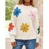 imageZESICA Womens Long Puff Sleeve Sweaters Casual Crewneck Ribbed Knit Flower Color Block Loose Pullover TopsIvory