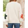 imageZESICA Womens Long Puff Sleeve Sweaters Casual Crewneck Ribbed Knit Flower Color Block Loose Pullover TopsIvory
